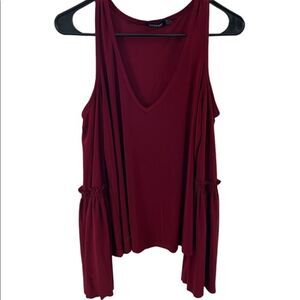BooHoo Long Sleeve Shoulder Cut Out Maroon Blouse